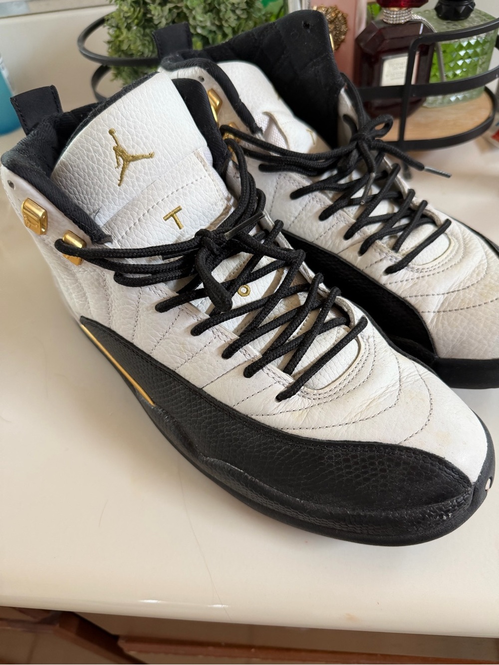 Jordan Men’s High-Top Sneakers in White, Black & Gold